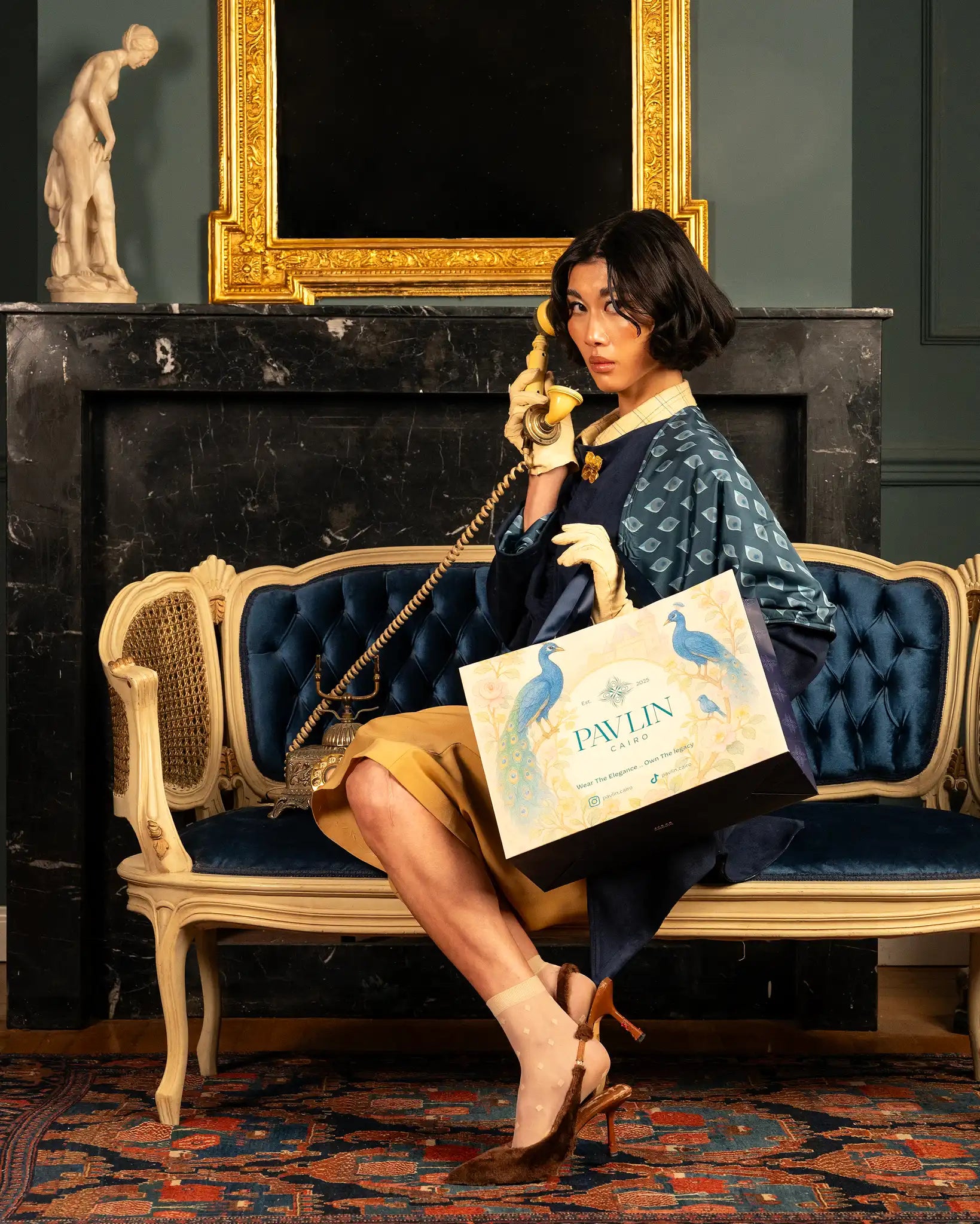 Elegant dark blue cape with a refined and commanding design