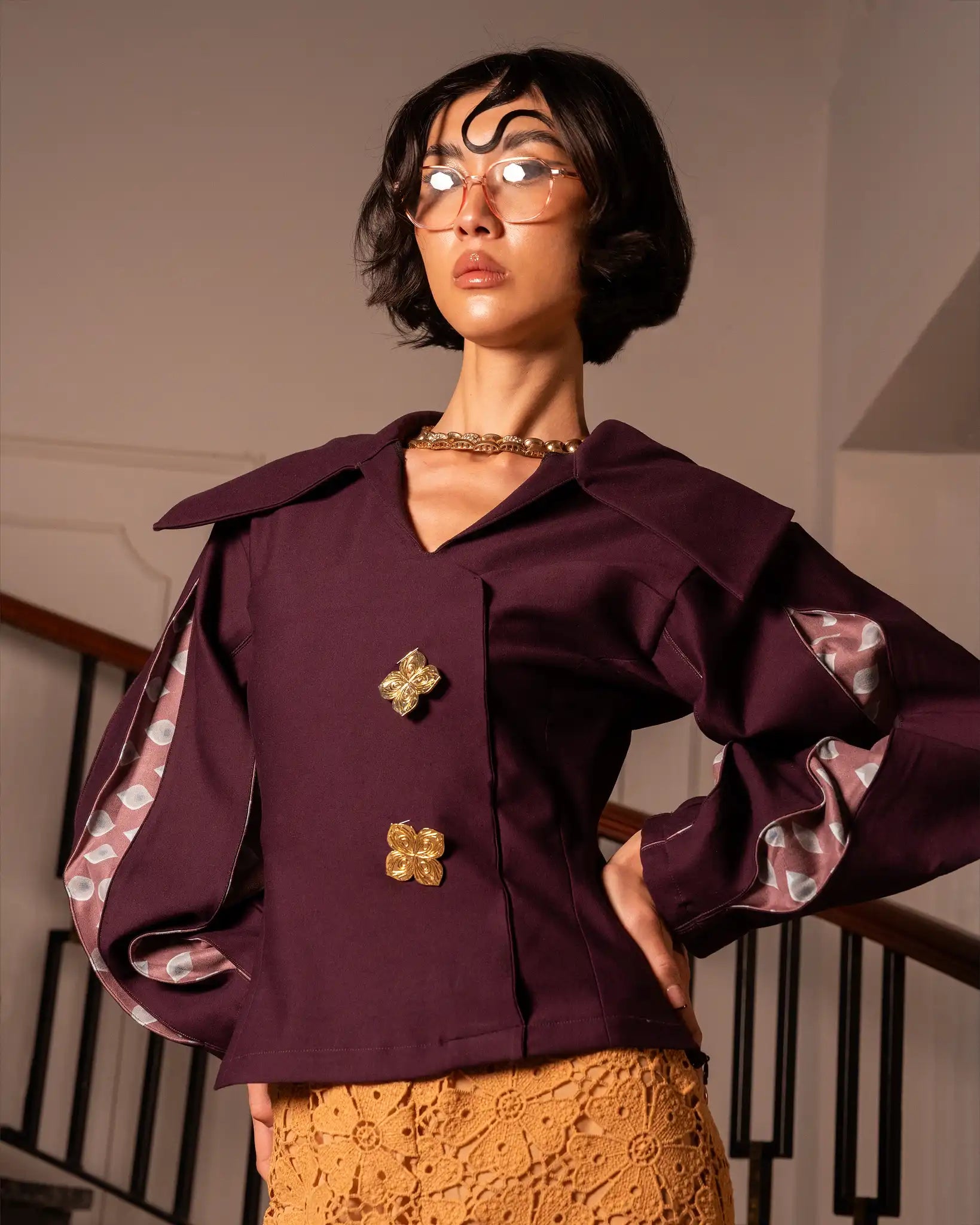 Elegant royal bloom top with a soft and feminine sophisticated style